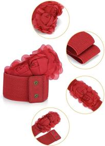 img 3 attached to Leather Flower Accent Textured Elastic Women's Accessories in Belts