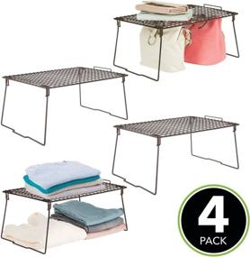 img 3 attached to 📦 mDesign Metal Stackable Storage Shelf: 2-Tier Raised Organizer for Bedrooms, Bathrooms, Entryways - 4 Pack (Bronze)