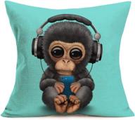 🙈 cartoon animal monkey baby cotton linen home decor pillowcase throw pillow cushion cover 18 x 18 inches square accent pillow case (monkey baby with phone & headphones) логотип