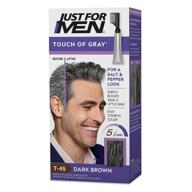 🧔 just for men touch of gray, gray hair coloring kit with comb applicator for men - easy application, perfect for salt and pepper look, dark brown, t-45 (packaging may vary) logo