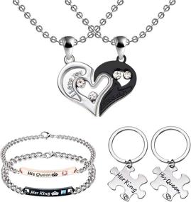 img 4 attached to 💑 Yaomiao 6-Piece King and Queen Couples' Jewelry Set: Necklace, Bracelets, and Keychains for Valentine's Day