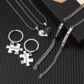 img 1 attached to 💑 Yaomiao 6-Piece King and Queen Couples' Jewelry Set: Necklace, Bracelets, and Keychains for Valentine's Day