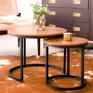 🔨 modern industrial coffee table nesting side set - sturdy metal frame wood desk centerpiece for living room bedroom apartment - simple nightstand логотип