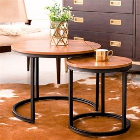 img 4 attached to 🔨 Modern Industrial Coffee Table Nesting Side Set - Sturdy Metal Frame Wood Desk Centerpiece for Living Room Bedroom Apartment - Simple Nightstand