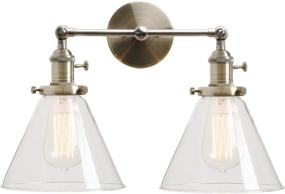 img 4 attached to Permo Double Sconce Vintage Industrial Antique 2-Lights Wall Sconces With Funnel Flared Glass Clear Glass Shade (Bronze)