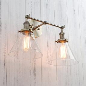 img 2 attached to Permo Double Sconce Vintage Industrial Antique 2-Lights Wall Sconces With Funnel Flared Glass Clear Glass Shade (Bronze)