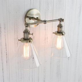 img 1 attached to Permo Double Sconce Vintage Industrial Antique 2-Lights Wall Sconces With Funnel Flared Glass Clear Glass Shade (Bronze)