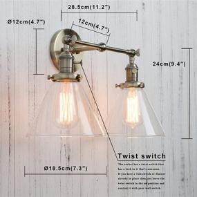 img 3 attached to Permo Double Sconce Vintage Industrial Antique 2-Lights Wall Sconces With Funnel Flared Glass Clear Glass Shade (Bronze)