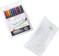 набор ручек tombow fudenosuke colors 10 штук с оригинальным футляром из винила - японская версия. ручки-кисть fudenosuke с твердым наконечником различных цветов для каллиграфии и художественных рисунков. логотип