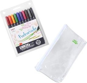 img 4 attached to Набор ручек Tombow Fudenosuke Colors 10 штук с оригинальным футляром из винила - японская версия. Ручки-кисть Fudenosuke с твердым наконечником различных цветов для каллиграфии и художественных рисунков.