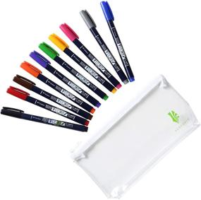 img 3 attached to Набор ручек Tombow Fudenosuke Colors 10 штук с оригинальным футляром из винила - японская версия. Ручки-кисть Fudenosuke с твердым наконечником различных цветов для каллиграфии и художественных рисунков.