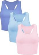 women's basic sleeveless racerback crop tank top - short sports crop top set of 3 logo