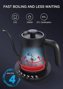 img 1 attached to ☕ VARCUL Electric Gooseneck Kettle for Coffee Tea Brewing - Stainless Steel Inner Lid & Bottom, 2H Temperature Holding, Auto Shut-Off Protection, Rapid Boil 1200W, 0.6L Capacity - Matte Black