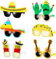 🌊 ocean line fiesta party supplies glasses - set of 6 pairs mexican themed costume sunglasses, cinco de mayo photo booth props for taco party, donkey pinatas, and cactus decoration логотип