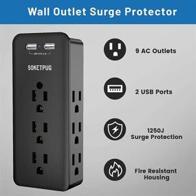 img 3 attached to 🔌 SOKETPUG 11 in 1 Outlet Extender: Surge Protector with 9 AC Outlets, 2 USB Ports, Phone Holder - Black