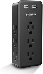 img 4 attached to 🔌 SOKETPUG 11 in 1 Outlet Extender: Surge Protector with 9 AC Outlets, 2 USB Ports, Phone Holder - Black