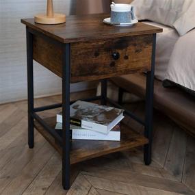 img 2 attached to JPNTOYE Industrial Nightstand: Rustic Brown & Black Bedside Table with Drawer and Shelves, Easy Assembly, Bedroom & Living Room Furniture