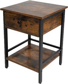 img 4 attached to JPNTOYE Industrial Nightstand: Rustic Brown & Black Bedside Table with Drawer and Shelves, Easy Assembly, Bedroom & Living Room Furniture