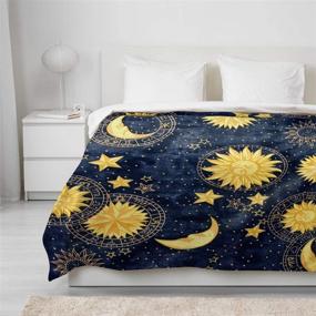 img 1 attached to 🌙 Boho Chic Flannel Fleece Throw Blankets: Golden Sun Moon and Stars Antique Style Decor for Stadium, Couch, Bed, Sofa - Lightweight and Luxurious Cozy Blanket