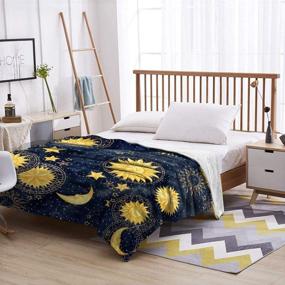img 3 attached to 🌙 Boho Chic Flannel Fleece Throw Blankets: Golden Sun Moon and Stars Antique Style Decor for Stadium, Couch, Bed, Sofa - Lightweight and Luxurious Cozy Blanket