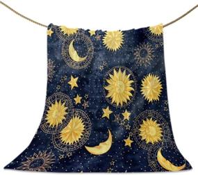img 4 attached to 🌙 Boho Chic Flannel Fleece Throw Blankets: Golden Sun Moon and Stars Antique Style Decor for Stadium, Couch, Bed, Sofa - Lightweight and Luxurious Cozy Blanket