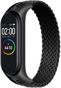 img 4 attached to EMIOBAND Braided Solo Loop Silicone Fabric Stretchable Nylon Strap - Compatible with Xiaomi Mi Band 5, Mi Band 4, and Mi Band 3