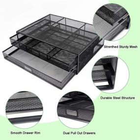 img 3 attached to 🖥️ Metal Office Supply Mesh Desk Organizer - Monitor Stand Riser with 2 Large Pullout Drawers for Laptop PC Printer Computer Storage, Black