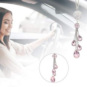 img 2 attached to Bling Car Mirror Accessories: Stylish White Teardrop-Shaped Rhinestone Charms for Men and Women