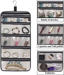 img 1 attached to MISSLO Hanging Jewelry Organizer: A Foldable Travel Case with 14 Cotton Zippered Pockets for Efficient Storage and Travel Convenience