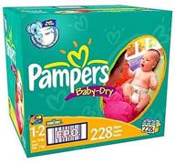 ultimate convenience and absorbency: pampers baby dry diapers size 1-2, 228-count logo
