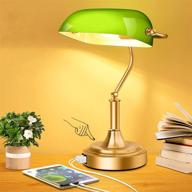 💼 bankers lamp with usb ports: touch control green glass desk lamp for home office, 3-way dimmable vintage style with brass base and led bulb - ideal for nightstand, bedroom, library, workplace logo