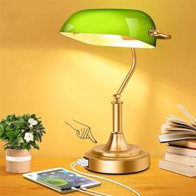img 4 attached to 💼 Bankers Lamp with USB Ports: Touch Control Green Glass Desk Lamp for Home Office, 3-Way Dimmable Vintage Style with Brass Base and LED Bulb - Ideal for Nightstand, Bedroom, Library, Workplace