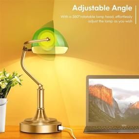 img 3 attached to 💼 Bankers Lamp with USB Ports: Touch Control Green Glass Desk Lamp for Home Office, 3-Way Dimmable Vintage Style with Brass Base and LED Bulb - Ideal for Nightstand, Bedroom, Library, Workplace