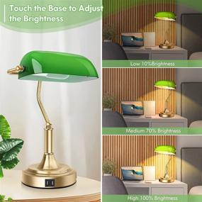 img 1 attached to 💼 Bankers Lamp with USB Ports: Touch Control Green Glass Desk Lamp for Home Office, 3-Way Dimmable Vintage Style with Brass Base and LED Bulb - Ideal for Nightstand, Bedroom, Library, Workplace