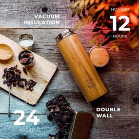 img 2 attached to 🎍 Bamboo Vacuum Insulated Bottle with Tea Infuser & Strainer - Stainless Steel Tumbler, Fruit Infuser - Double Walled Tumbler Water Bottle for Travel Mug - Thermo