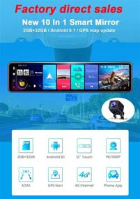 img 4 attached to 📸 EKLEVA Зеркальная видеокамера 12 дюймов: Двойная камера FHD 1080P, 4G Android8.1, ОЗУ 2 ГБ Встроенная память 32 ГБ - Потоковое средство мультимедиа, зеркало заднего вида автомобиля с камерой Bluetooth, автомобильный видеорегистратор с ADAS, ночным видением, WiFi, GPS Навигация Dash Cam