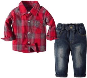 img 4 attached to Denim Boys' Clothing Set featuring Little Piece Sleeve Shirt