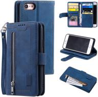 📱 ueebai wallet case for iphone 6 plus/6s plus - retro 9 card holder, zipper pocket, handbag pu leather magnetic flip cover - blue logo