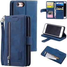 img 4 attached to 📱 UEEBAI Wallet Case for iPhone 6 Plus/6S Plus - Retro 9 Card Holder, Zipper Pocket, Handbag PU Leather Magnetic Flip Cover - Blue