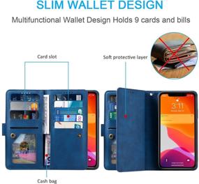 img 3 attached to 📱 UEEBAI Wallet Case for iPhone 6 Plus/6S Plus - Retro 9 Card Holder, Zipper Pocket, Handbag PU Leather Magnetic Flip Cover - Blue