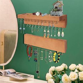 img 1 attached to 📿 Rustic 2PCS Jewelry Organizer Wall Mounted: 24 Hooks, Cosmetics Shelf, Removable Bracelet Rod - Wooden Wall Mount Holder