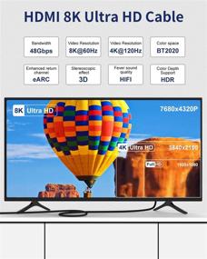 img 1 attached to 🔌 Etseinri кабель HDMI 8K 2.1 - ультра HD сертифицированный кабель, 6,6 фута длиной, скорость 48 Гбит/с, поддержка разрешений 10k 8K 5k 4K@120Hz 60Hz, eARC, RTX 3090, HDR10, 4:4:4, HDCP 2.2&2.3 - совместим с R-oku, F-ire, S-Ony, L-G, S-amsung, PS5, Xbox Series X