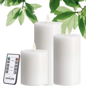 img 2 attached to 🕯️ Smtyle Christmas White Flameless Candles: Realistic Flickering Pillar Candle Lights with Remote Control & Timer - 3in Pack of 3