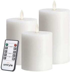 img 4 attached to 🕯️ Smtyle Christmas White Flameless Candles: Realistic Flickering Pillar Candle Lights with Remote Control & Timer - 3in Pack of 3