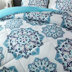 img 3 attached to 🛏️ Bohemian Comforter Set Queen 90x90 - Boho Chic Medallion Printed Quilt Teal Mandala Microfiber Bedding Sets for All Seasons - NTBED