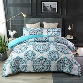 img 4 attached to 🛏️ Bohemian Comforter Set Queen 90x90 - Boho Chic Medallion Printed Quilt Teal Mandala Microfiber Bedding Sets for All Seasons - NTBED