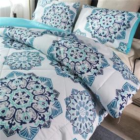 img 1 attached to 🛏️ Bohemian Comforter Set Queen 90x90 - Boho Chic Medallion Printed Quilt Teal Mandala Microfiber Bedding Sets for All Seasons - NTBED