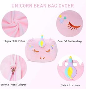 img 2 attached to Transform Your Girl's Room with Yoweenton Unicorn Bean Bag Chair - Soft Velvet Fabric, Foam Filling, Perfect Stuffed Toy Gift for Kids