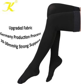 img 3 attached to 🧦 KEKING Thigh High Compression Stockings - Closed Toe, Opaque - 20-30mmHg Graduated Compression for Men & Women - Silicone Band for Leg Support - Black Large