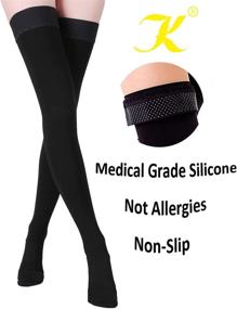 img 2 attached to 🧦 KEKING Thigh High Compression Stockings - Closed Toe, Opaque - 20-30mmHg Graduated Compression for Men & Women - Silicone Band for Leg Support - Black Large